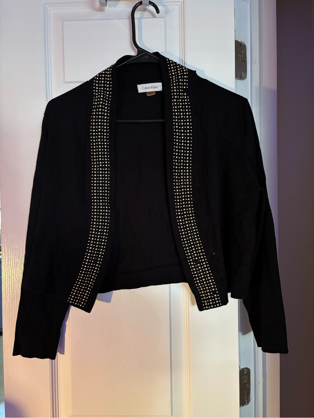 Calvin Klein Black Rhinestone Cropped Cardigan Sweater  Size M